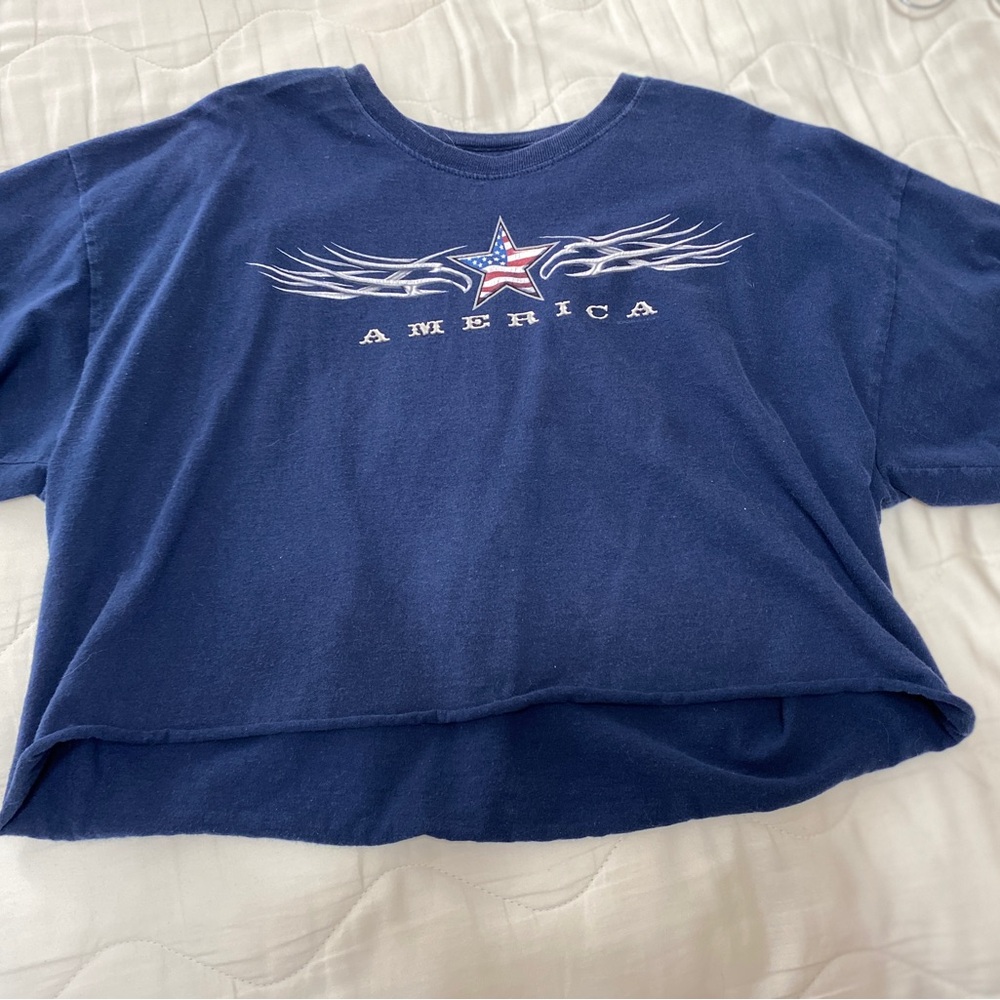Navy “America” Cropped T-Shirt